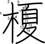 kanji stroke order for 榎