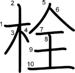 kanji stroke order for 栓