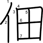 kanji stroke order for 佃