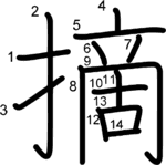 kanji stroke order for 摘
