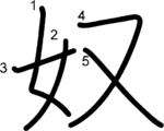 kanji stroke order for 奴