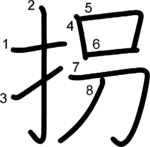 kanji stroke order for 拐