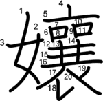 kanji stroke order for 孃