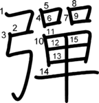 kanji stroke order for 彈