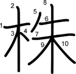 kanji stroke order for 株