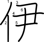 kanji stroke order for 伊