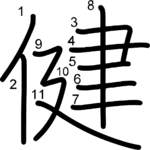 kanji stroke order for 健