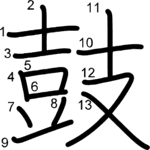 kanji stroke order for 鼓