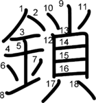 kanji stroke order for 鎖